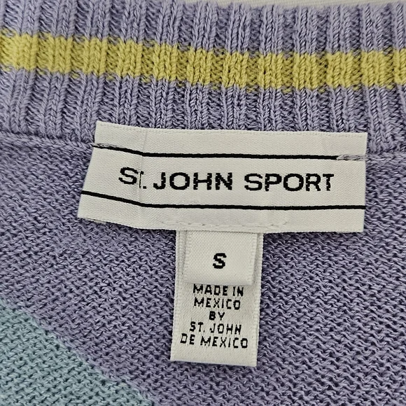 St John Sport Santana Knit Vintage Geometric Pastel V-Neck Sweater S - Picture 7 of 10